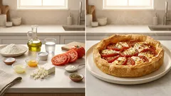 Τάρτα με ντομάτα και φέτα: τραγανή ζύμη ελαιολάδου, κρεμώδης γέμιση
