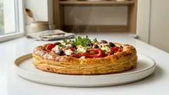 Τραγανή τάρτα σφολιάτας με πιπεριές Φλωρίνης και φέτα — γίνεται πάντα «στεγνή»